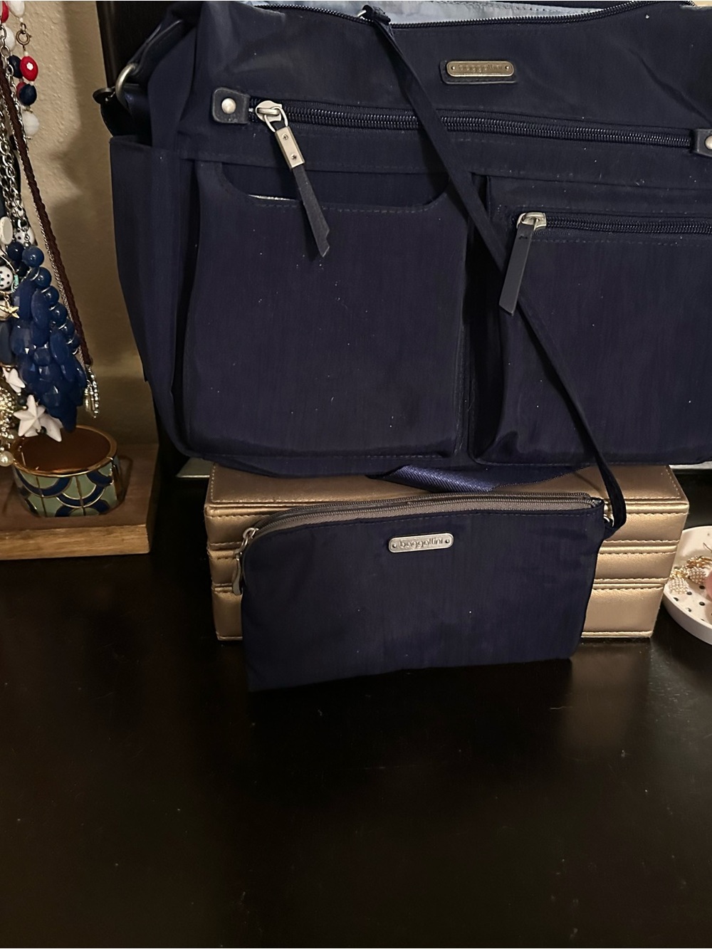 Baggallini Navy Crossbody Tote with Matching Pouch Set